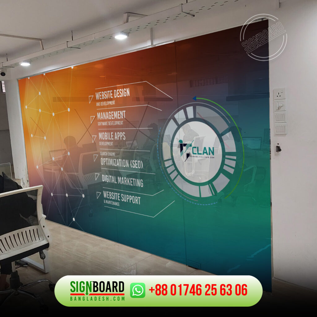 IT Clean office indoor wall sticker design and printing by Signboard, Bangladesh.